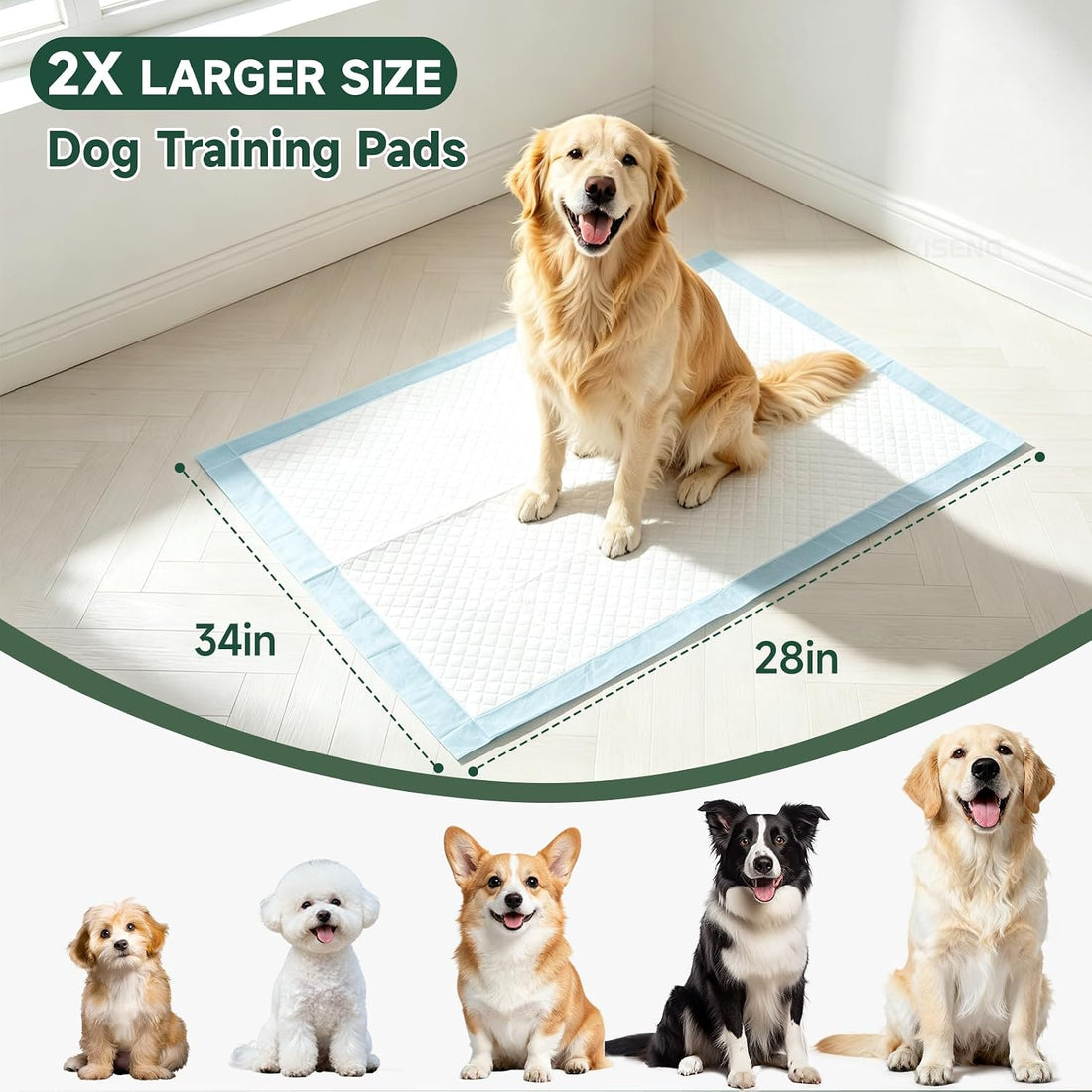 50-Pack 34" x 28" Dog Pee Pads, 6-Layer Leak-Proof Puppy Pads