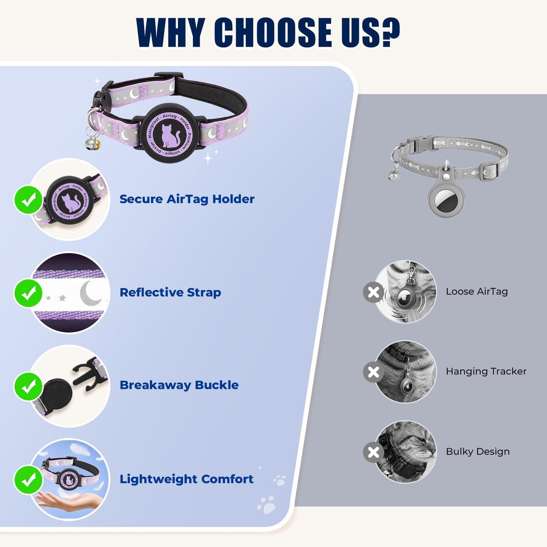 AirTag Cat Collar with Waterproof Holder for Cats and Kittens