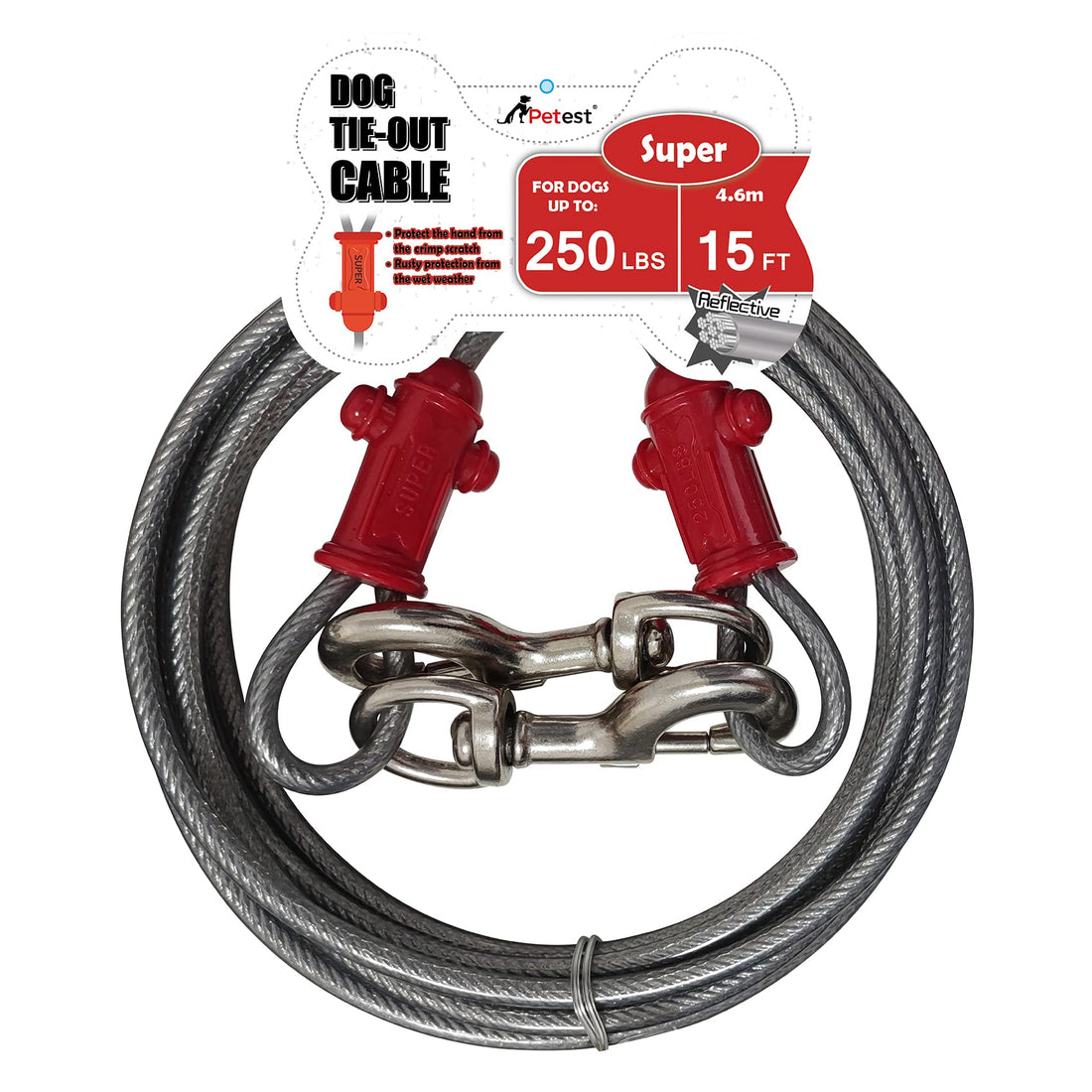 Petest Reflective Tie Out Cable with Crimp Cover for Super Dogs Up