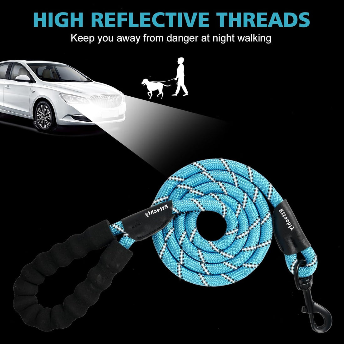 Rttochfy Rope Dog Leash 2/4/5/6/8/10 FT with Comfortable Padded