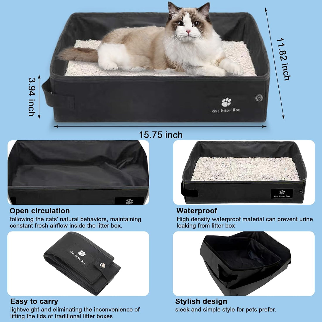 Cat Carrier with Litter Box, Cat Travel Carrier Soft Sided & Foldable
