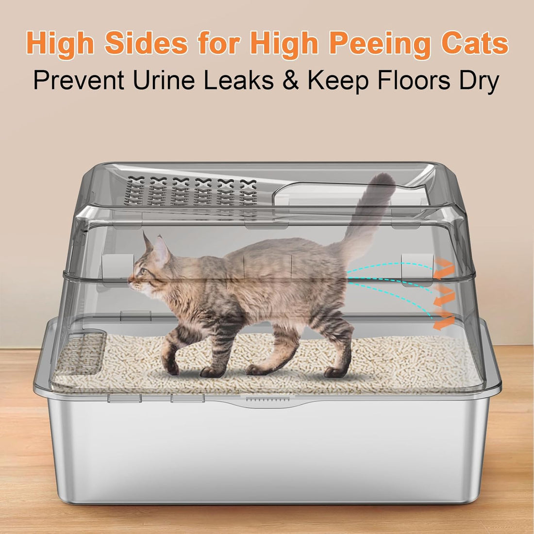 URPOWER Stainless Steel Cat Litter Box with Lid Extra Large Enclosed