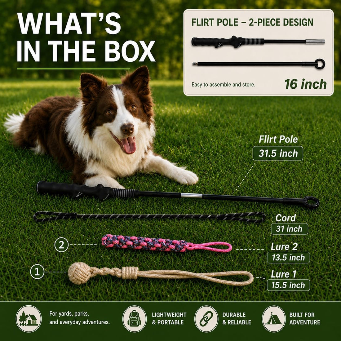 Flirt Pole for Dogs,Heavy Duty Interactive Chase & Rope Tug Toy