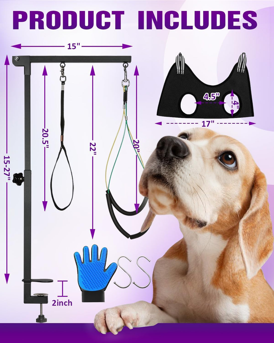 Adjustable Dog Grooming Arm with Clamp Dog Grooming Hammock and Loop