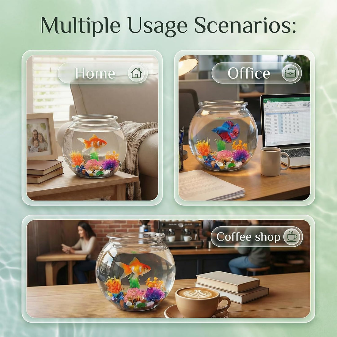 1 Gallon Clear Plastic Fish Bowl Set with 5 Artificial Plants