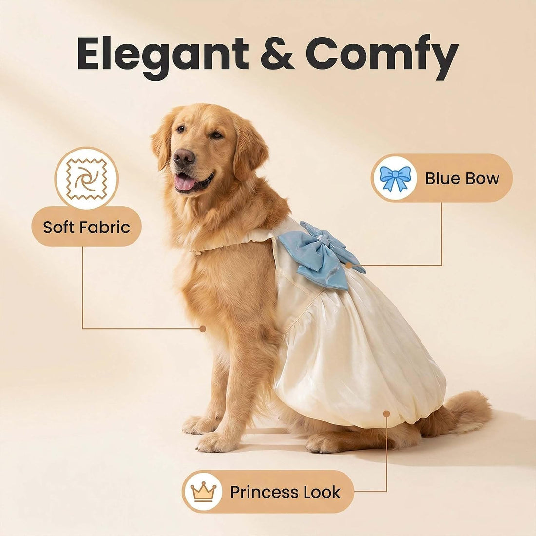 FLAdorepet White Large Dog Princess Dress Christmas Outfit Costume,6XL