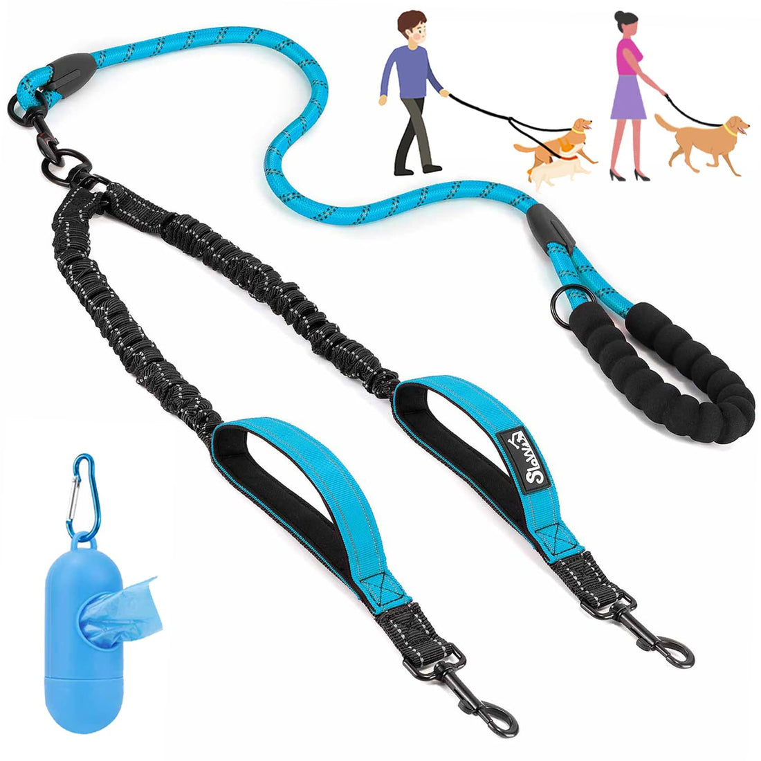 Lukovee Double Dog Leash, No Tangle 360° Swivel Heavy Duty Reflective