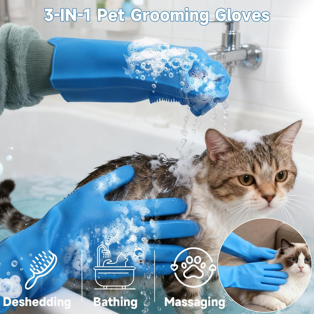 3PCS Dog Bath Supplies,Dog Bath Brush | Dog Washing Gloves