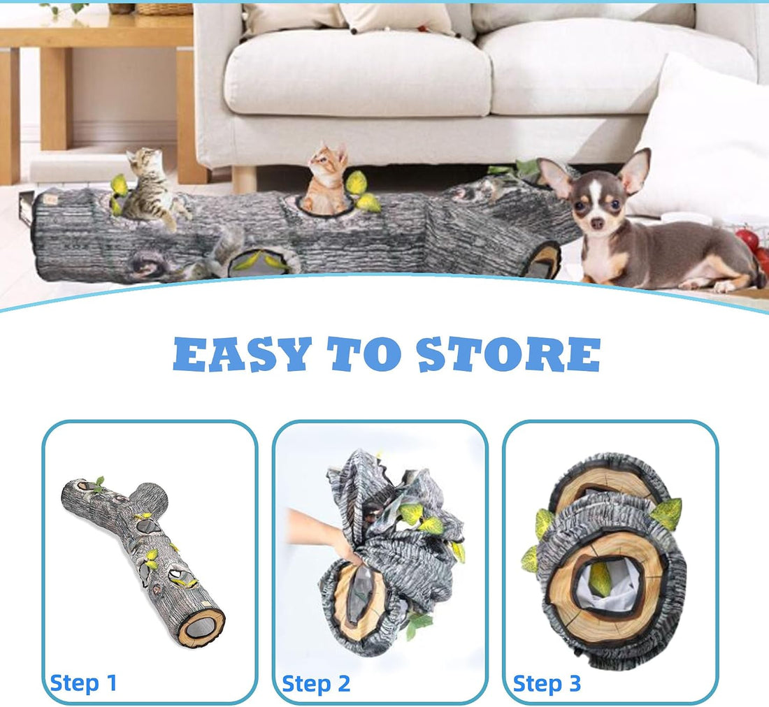 Cat Tunnel,Cat Tunnels for Indoor Cats,Tree Trunk Play Toy for Large