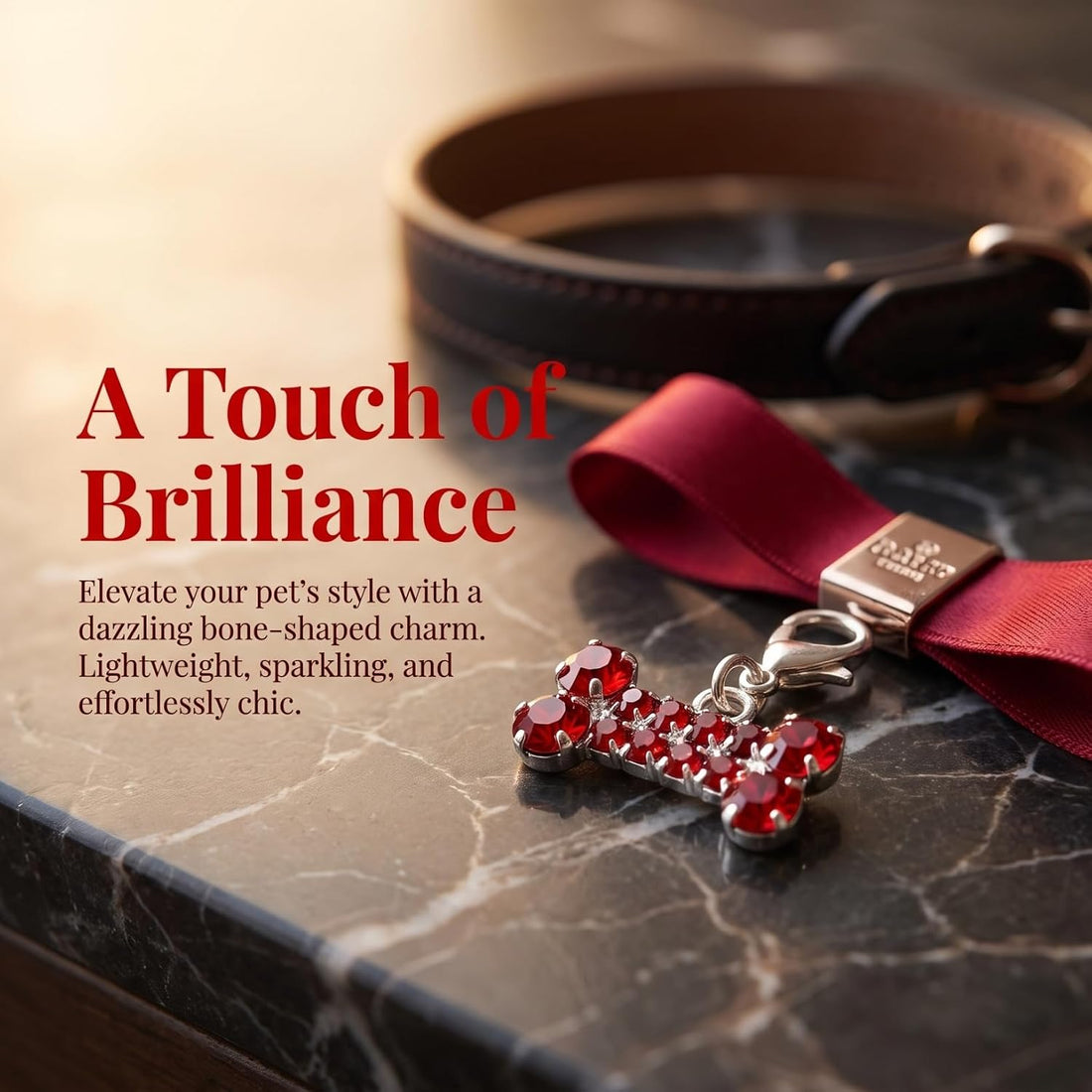 2Pcs Red Alloy Rhinestone Dog Bone Pet Collar Charm Pendant