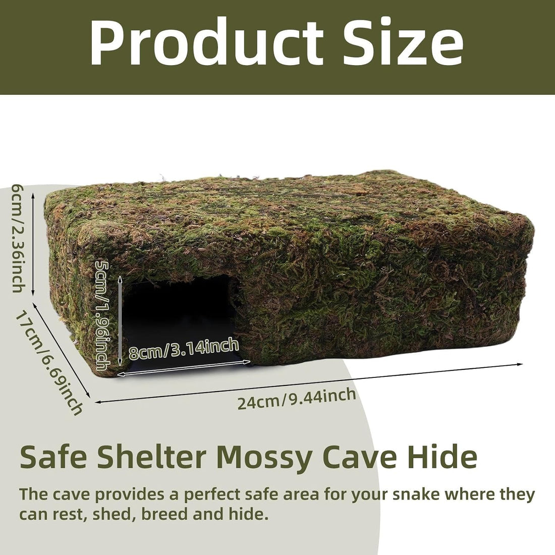 Yellow Mossy Cave Hide for Reptiles, Lizard Gecko Snake Shelter Hut