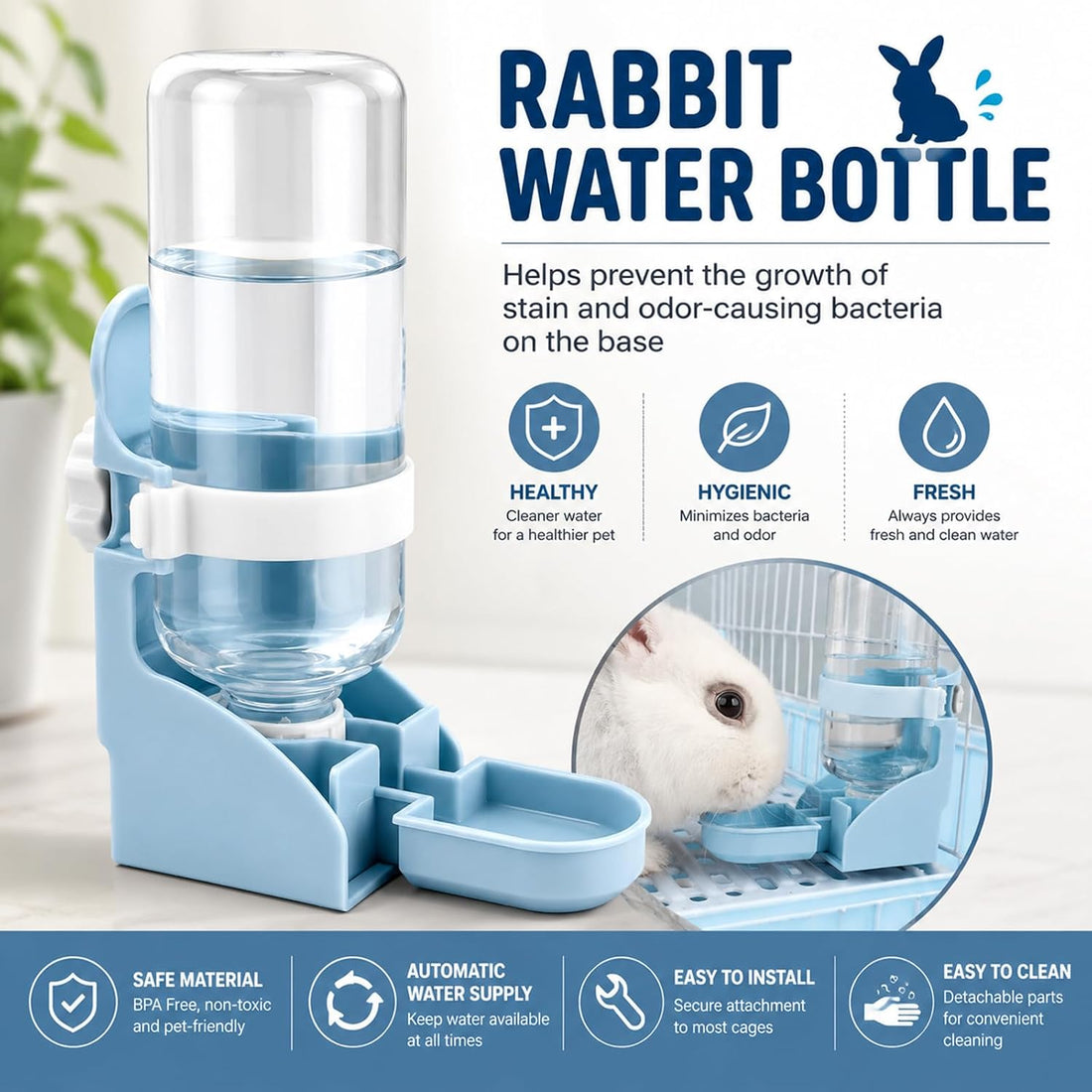 Rypet Rabbit Water Bottle No-Drip, Bunny Guinea Pig Water Dispenser