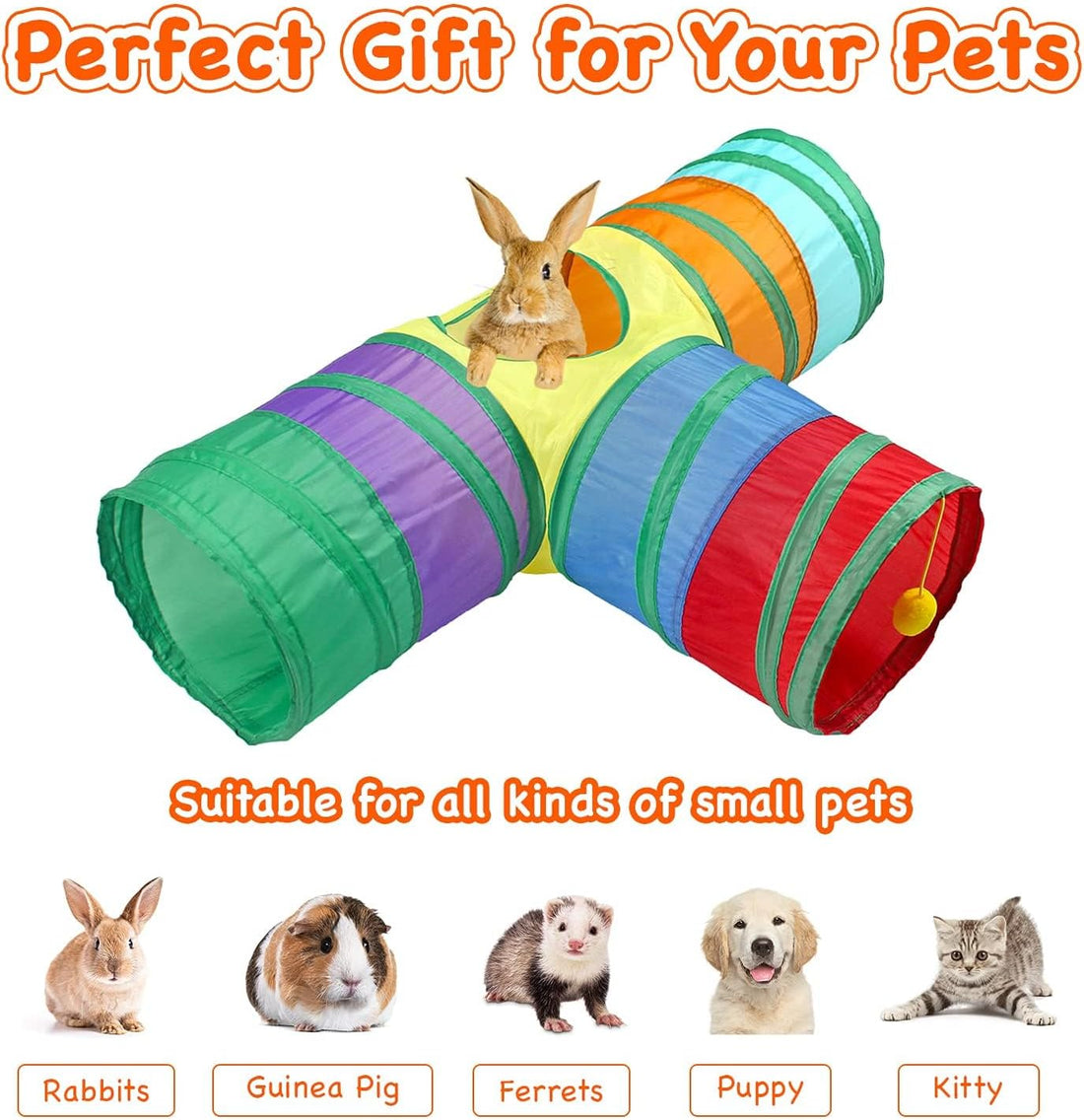 Rabbit Toys, Bunny Tunnels & Tubes, Collapsible 3 Way Rabbit Hideout