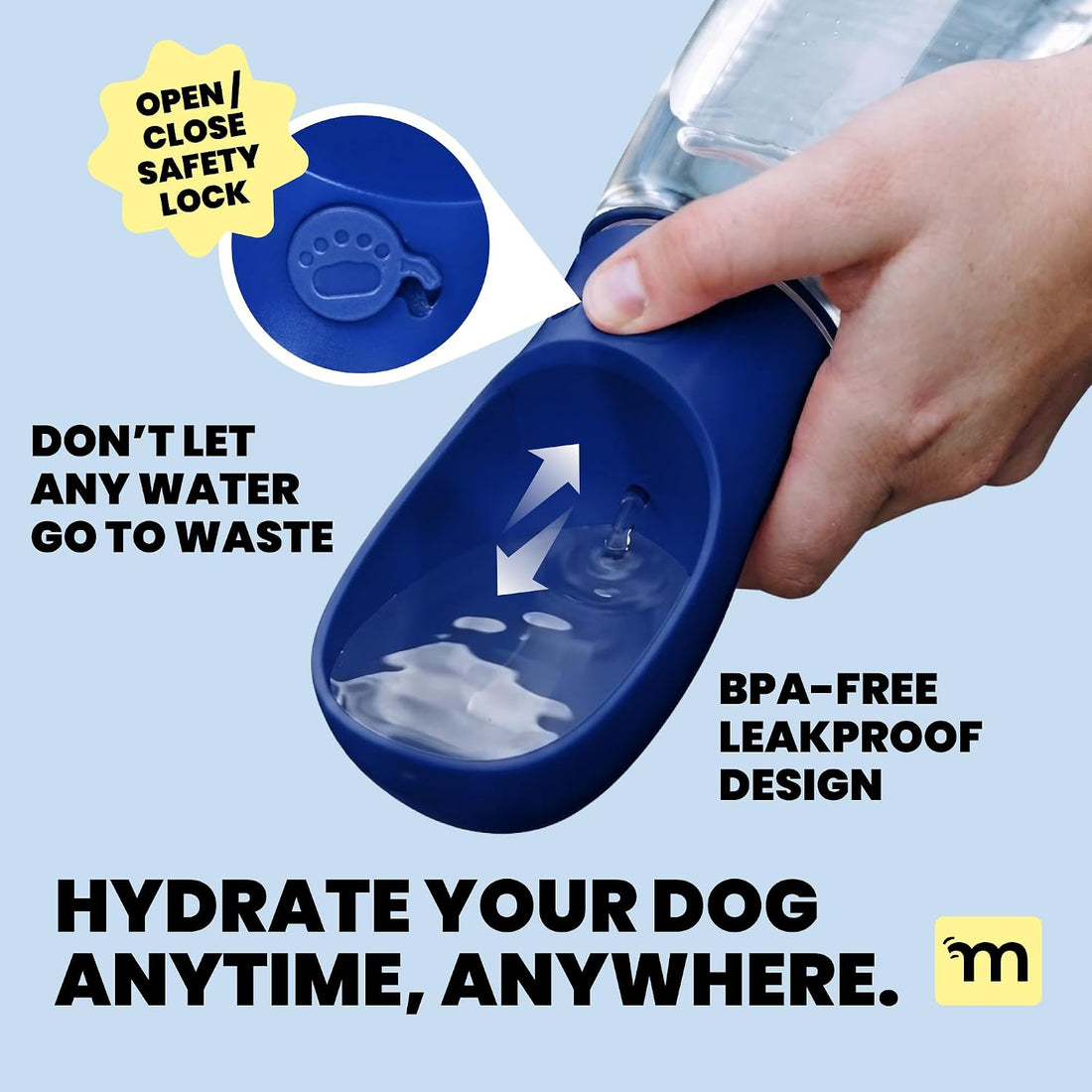 MalsiPree Dog Water Bottle Dispenser - 12 oz Navy Blue, Leak-Proof