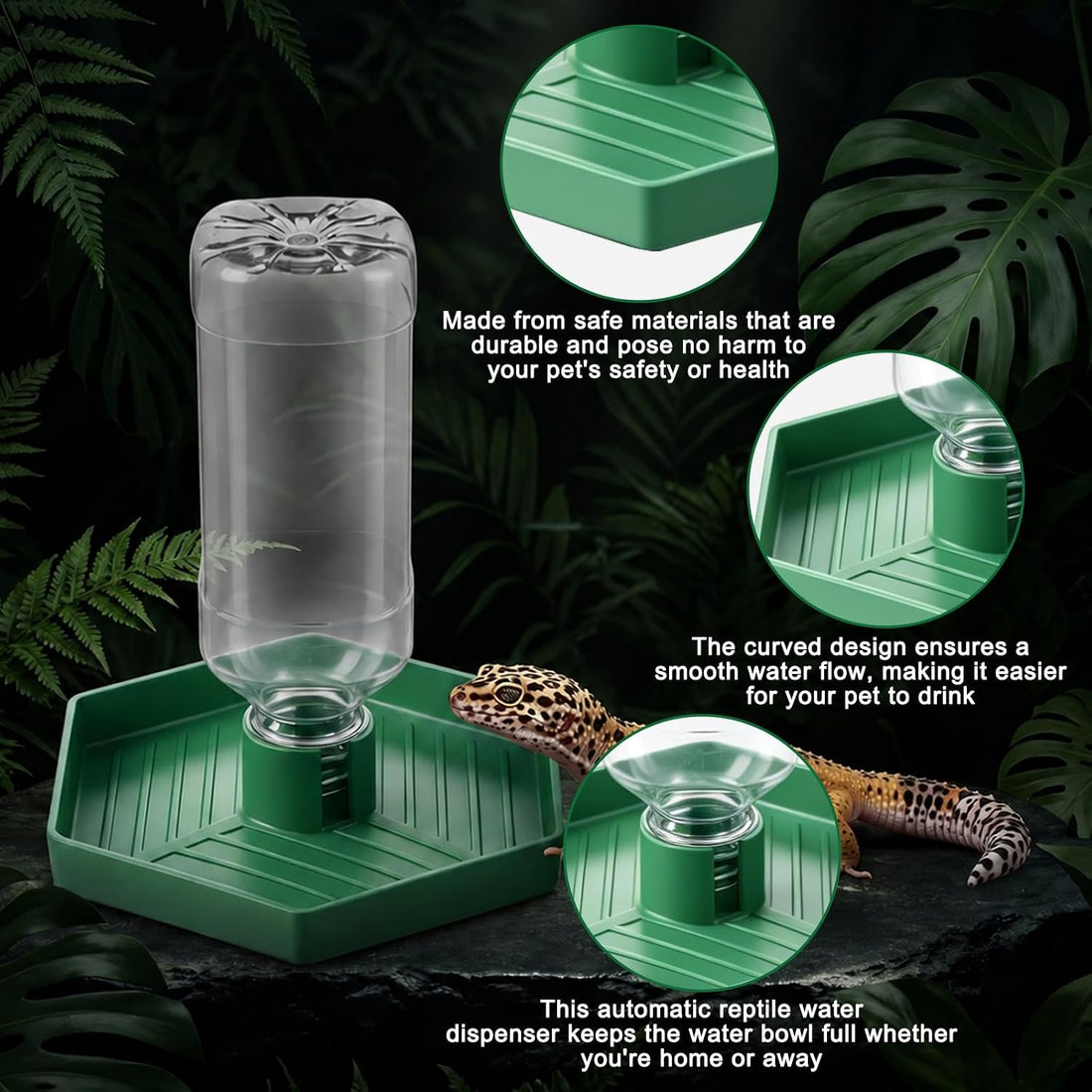 Reptile Water Dispenser, Tortoise Water Dish Bearded Dragon Water-Bowl