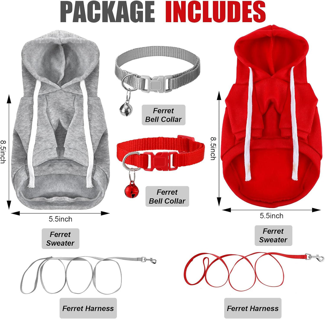 Foaincore 6 Pcs Ferret Clothes Hoodie Sweater Leash Harness Set Grey
