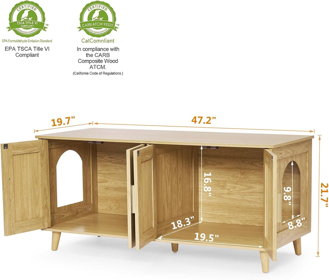 Homhedy Boho Cat Litter Box Enclosure for 2 Cats