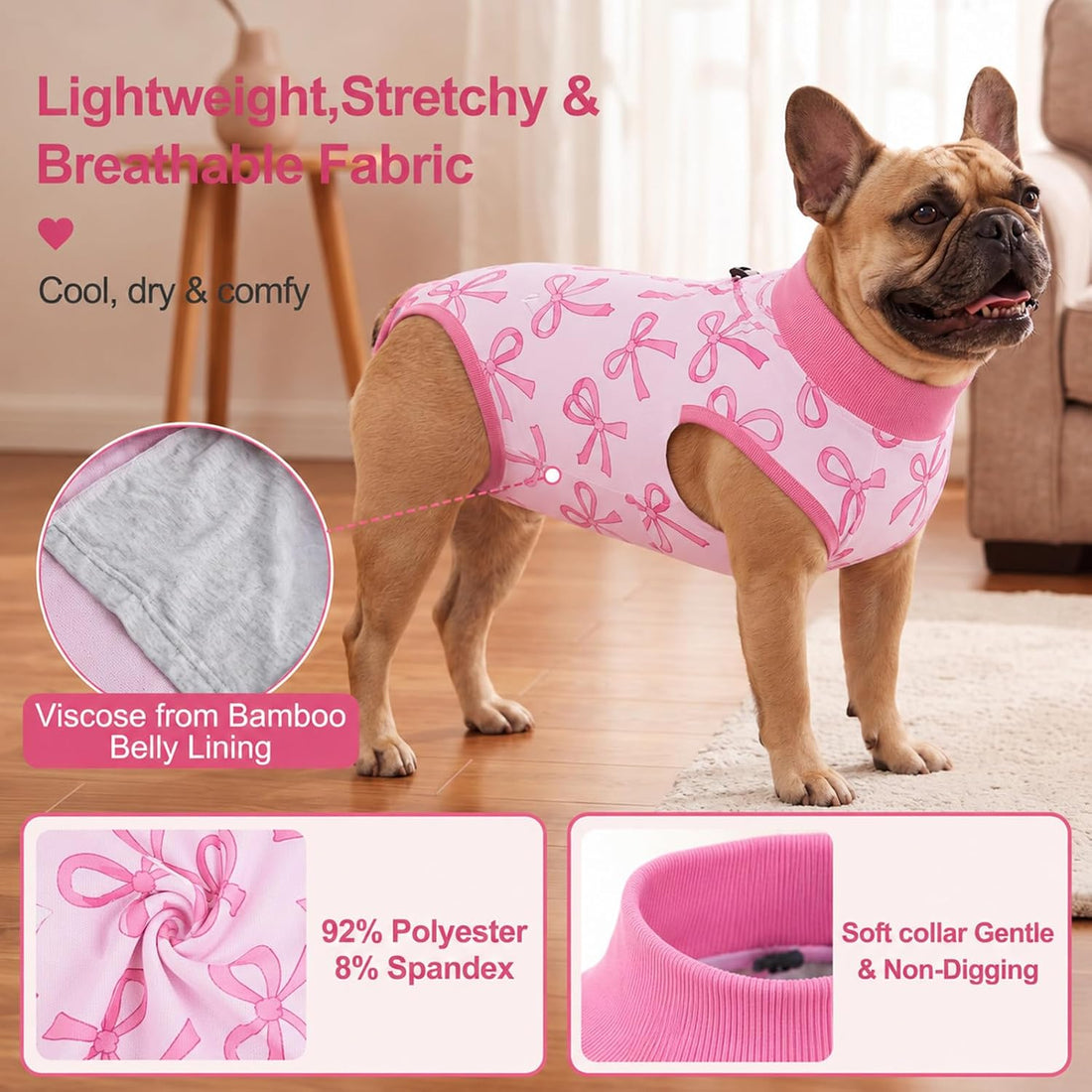 Glittme Dog Surgery Recovery Suit with Breathable Mesh for Female