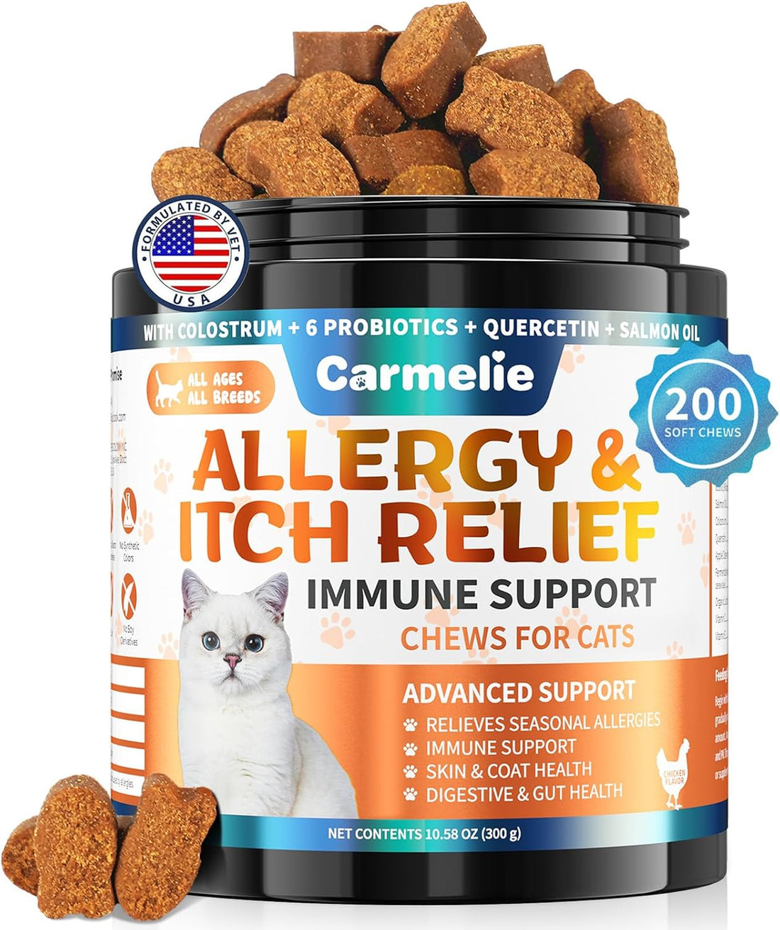 Carmelie Cat Allergy Chews with Probiotic, Skin and Immune Support