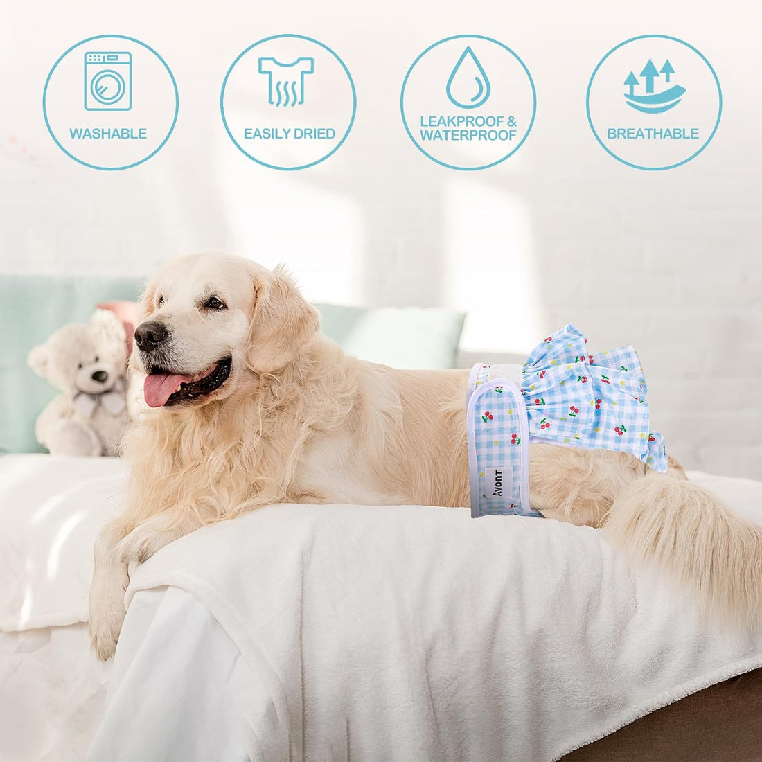 Avont 3 Pack Reusable Dog Diapers Female-Strawberry/Orange/Cherry