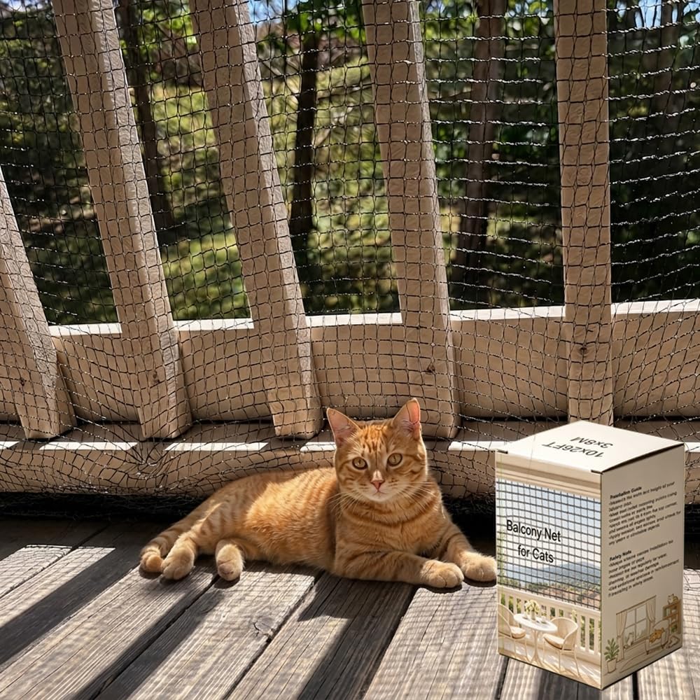 Cat Balcony Netting 10x20ft, 1/2” Mesh Anti-Fall Pet Safety Barrier