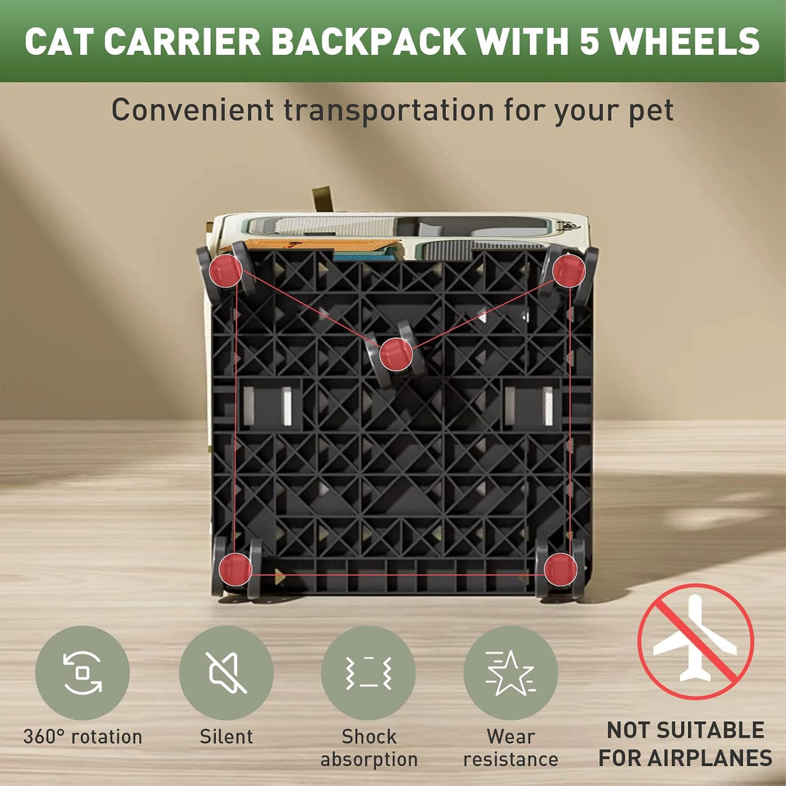 Cat Carrier with Wheels, Folding Rolling Pets Carrier on Wheel Soft