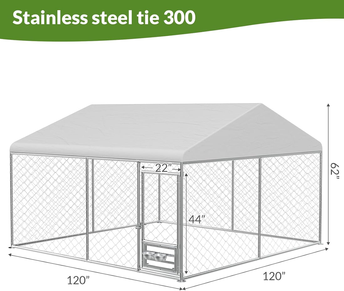 Rovibek 10x10 Ft Dog Kennel Outside, Outdoor Dog Kennel with Roof