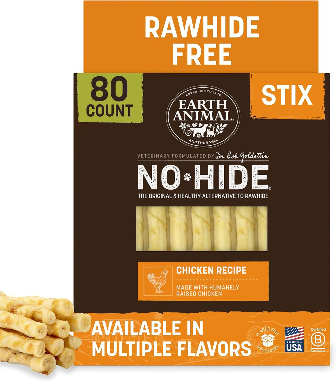 Earth Animal No Hide Stix - Rawhide Free Dog Chews Sticks 20 Count