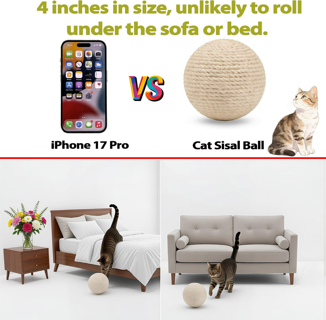 DMZBJ 4-Inch Sisal Cat Toy Balls with Crinkle Sound