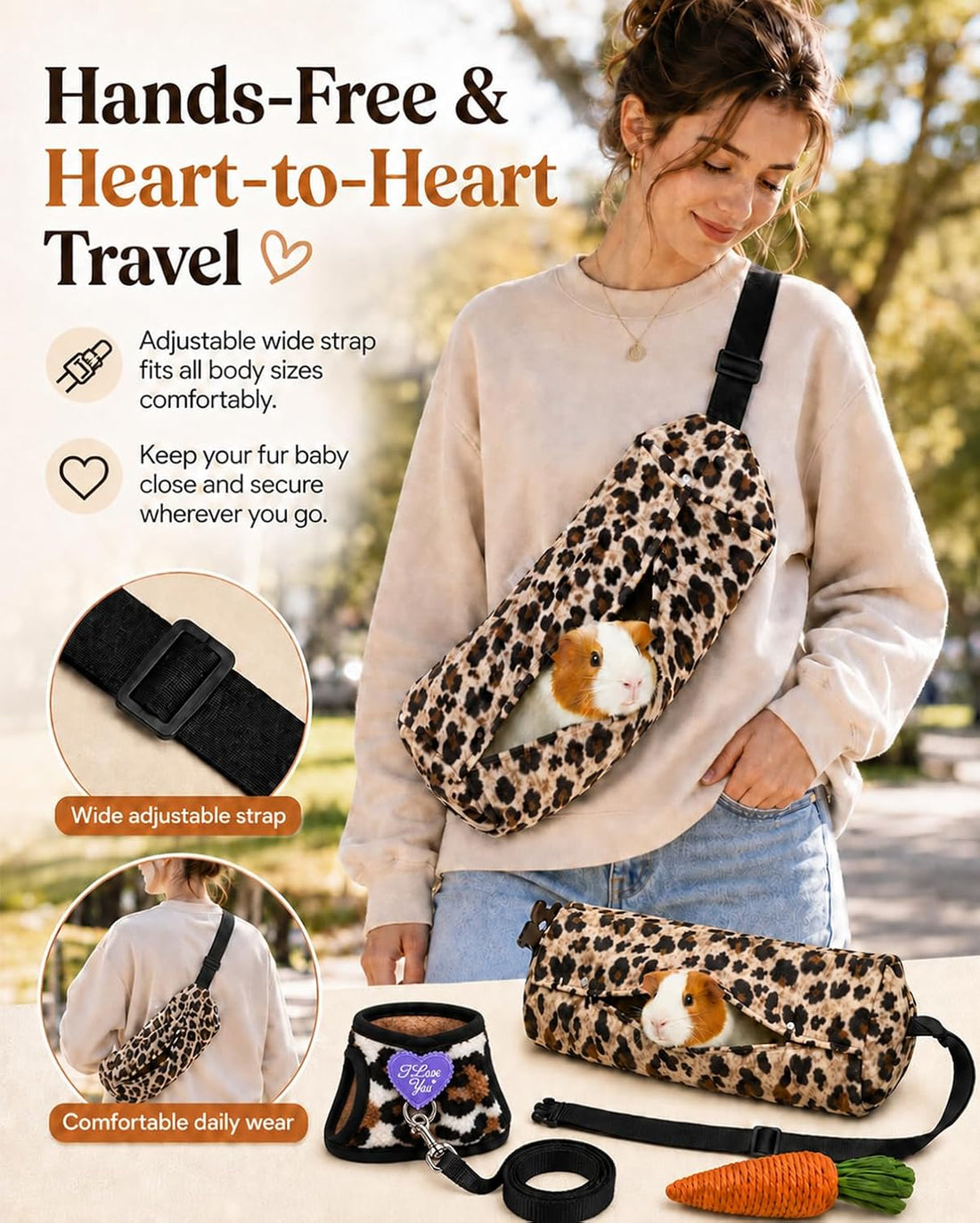3Pcs Guinea Pig Carrier Sling with Adjustable Strap