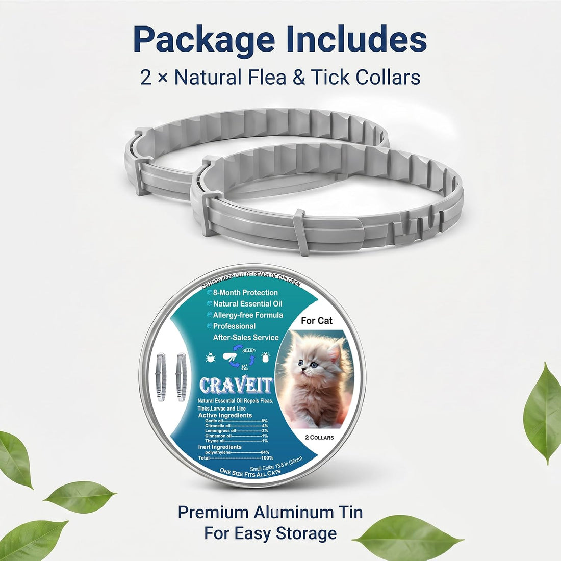 Craveit Natural Flea and Tick Collar for Cats, 4 Pack