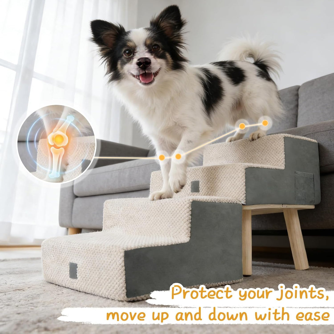 4-Step Ottoman Dog Stairs,2-in-1 Foldable Dog Ramp for Bed
