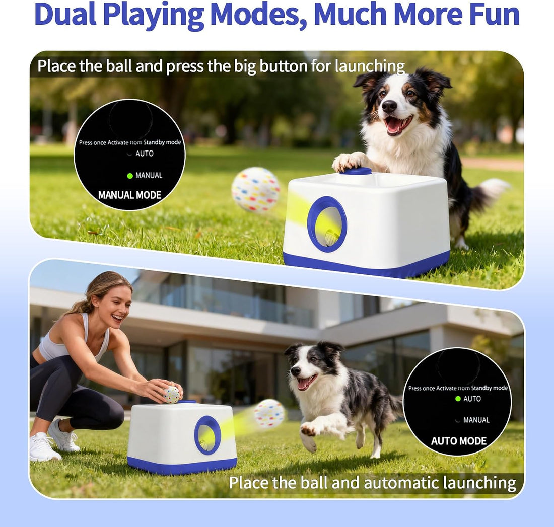 Automatic Dog Ball Launcher, Dual Auto-Manual Modes with Dog Barking