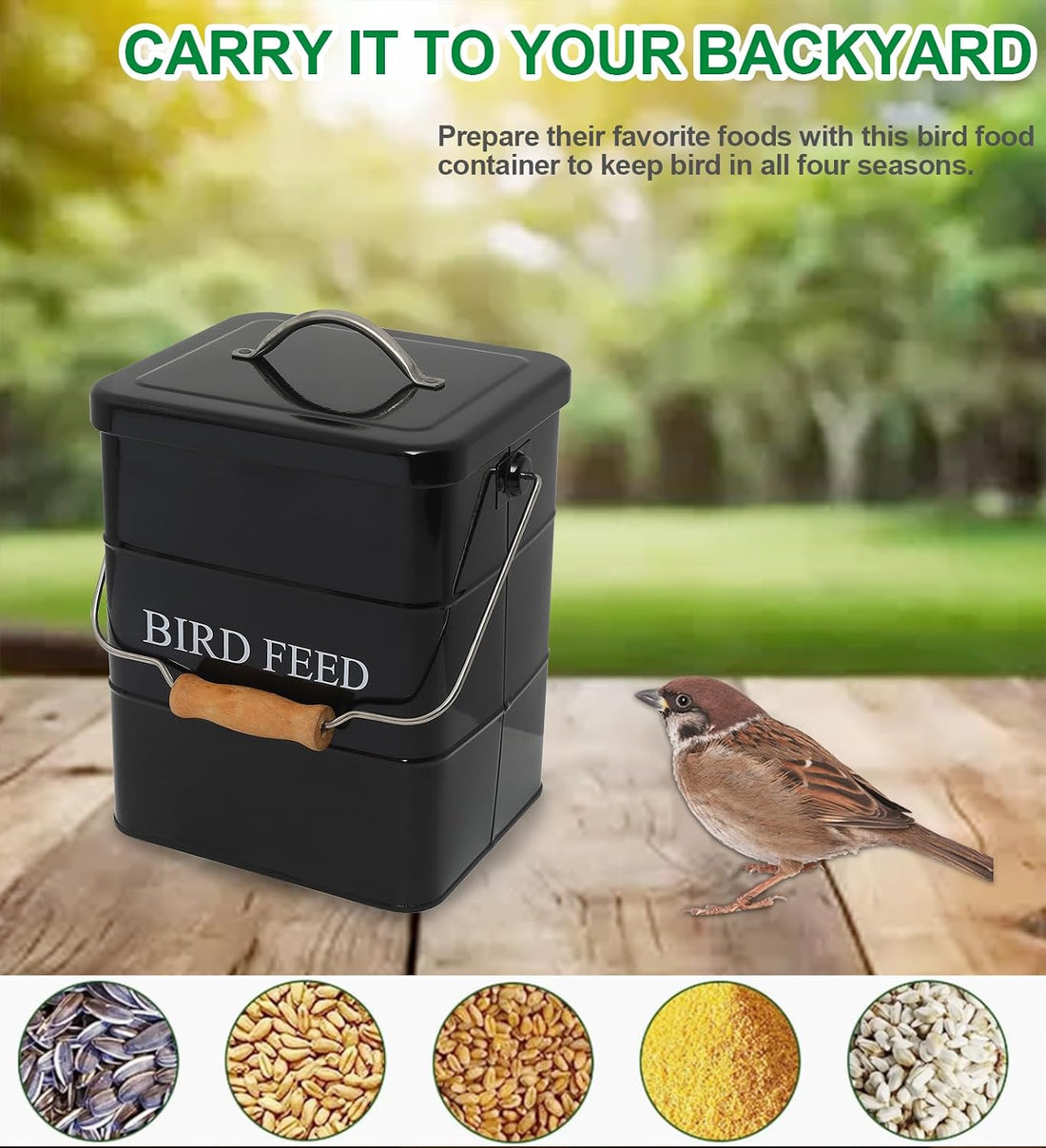 Brabtod Bird Seed Storage Container Airtight,5~6LB Metal Bird Food