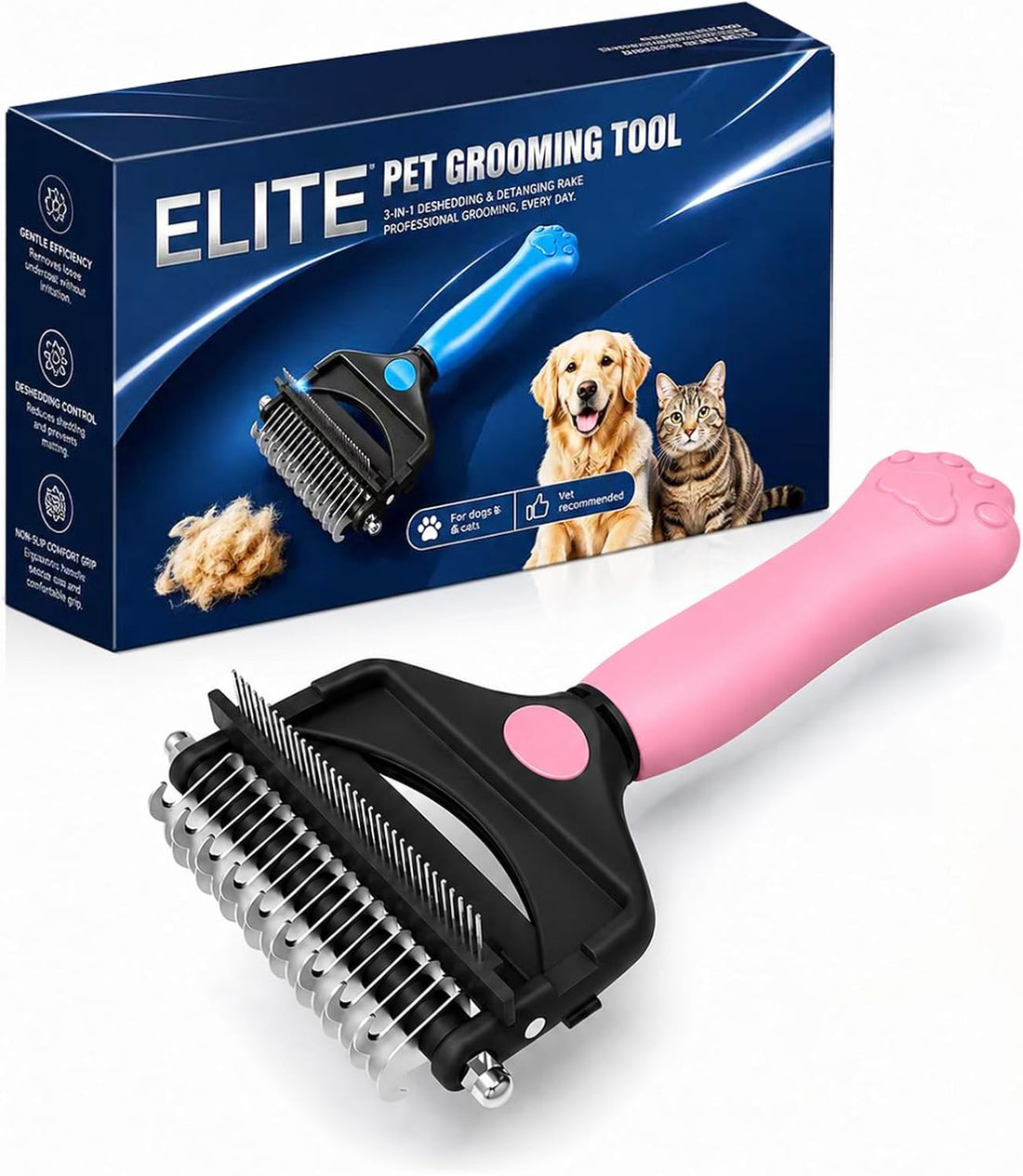Deshedding Dog Brush，3-in-1 Undercoat Rake for Dogs