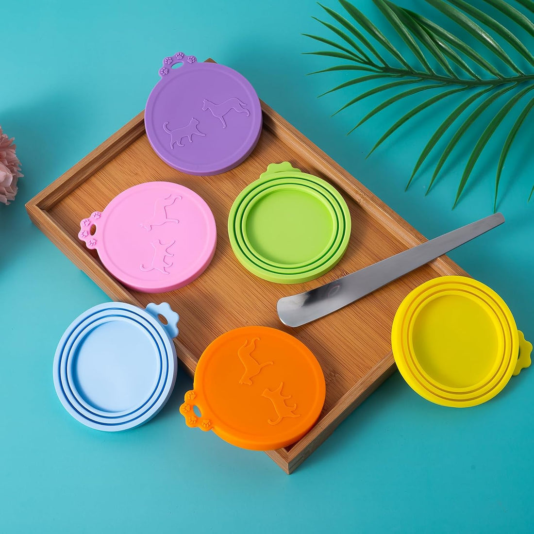 6Pack Pet Food Can Cover Lids with Stainless Steel Spoon for Cat Dog