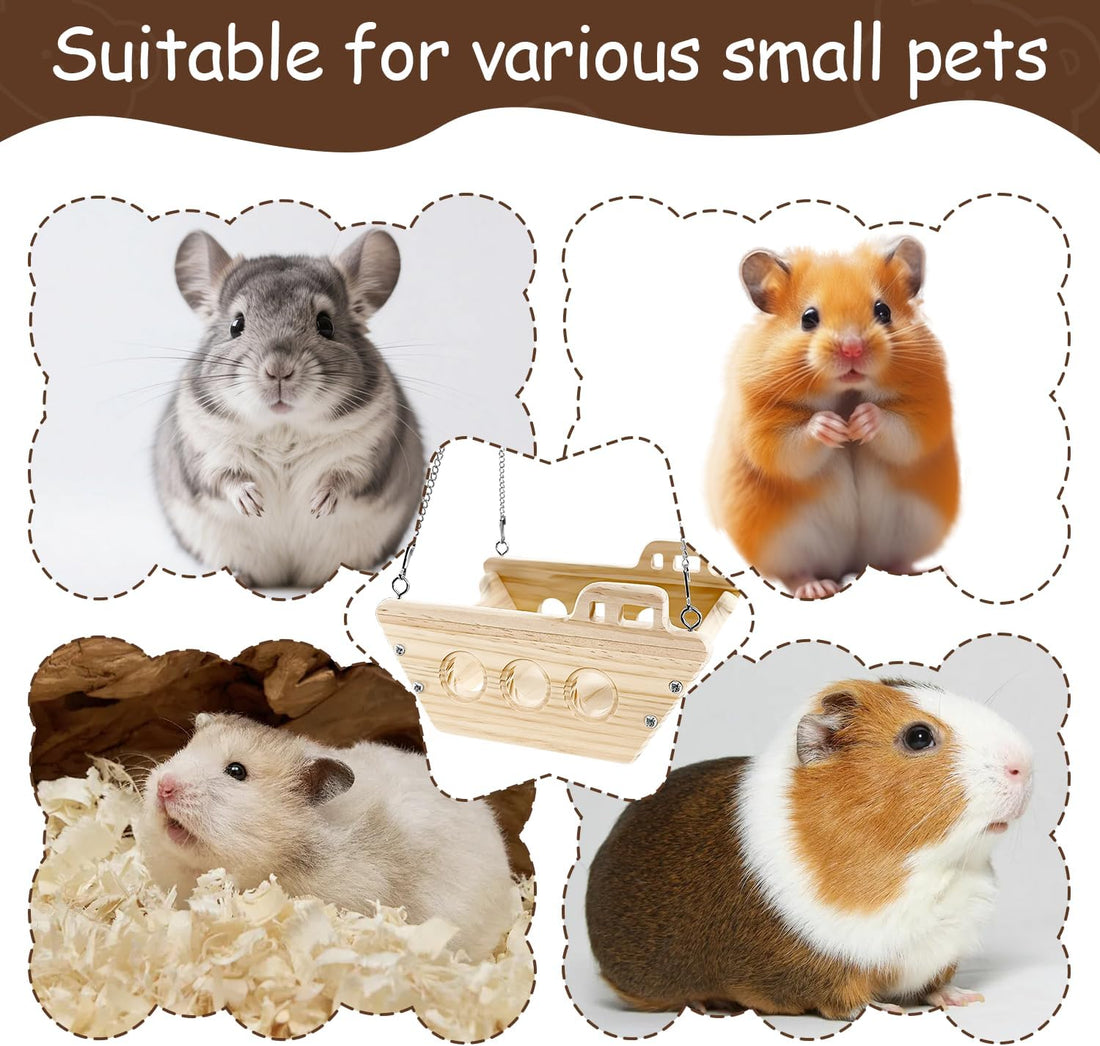 Natural Wood Chinchilla Toy Hammock for Cage Swing