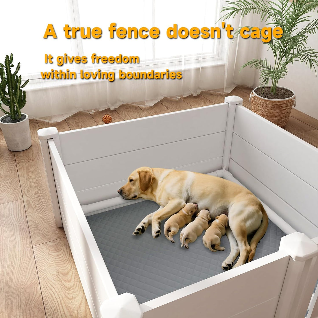 Whelping Box for Dogs, Puppies, with Pig Rails Washable Pad