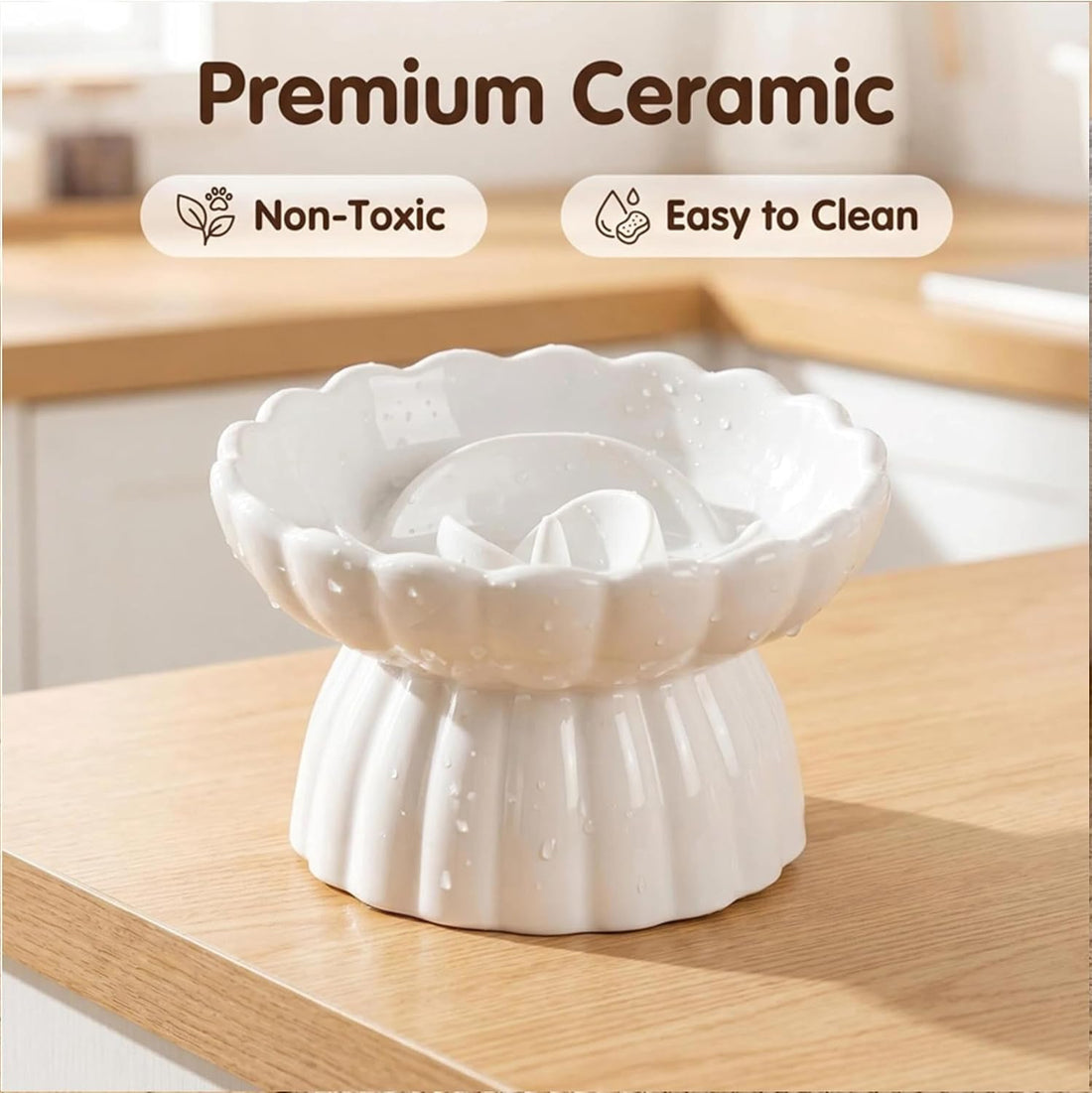 Ceramic Cat Slow Feeder, Raised Slow Feeder Cat Bowl