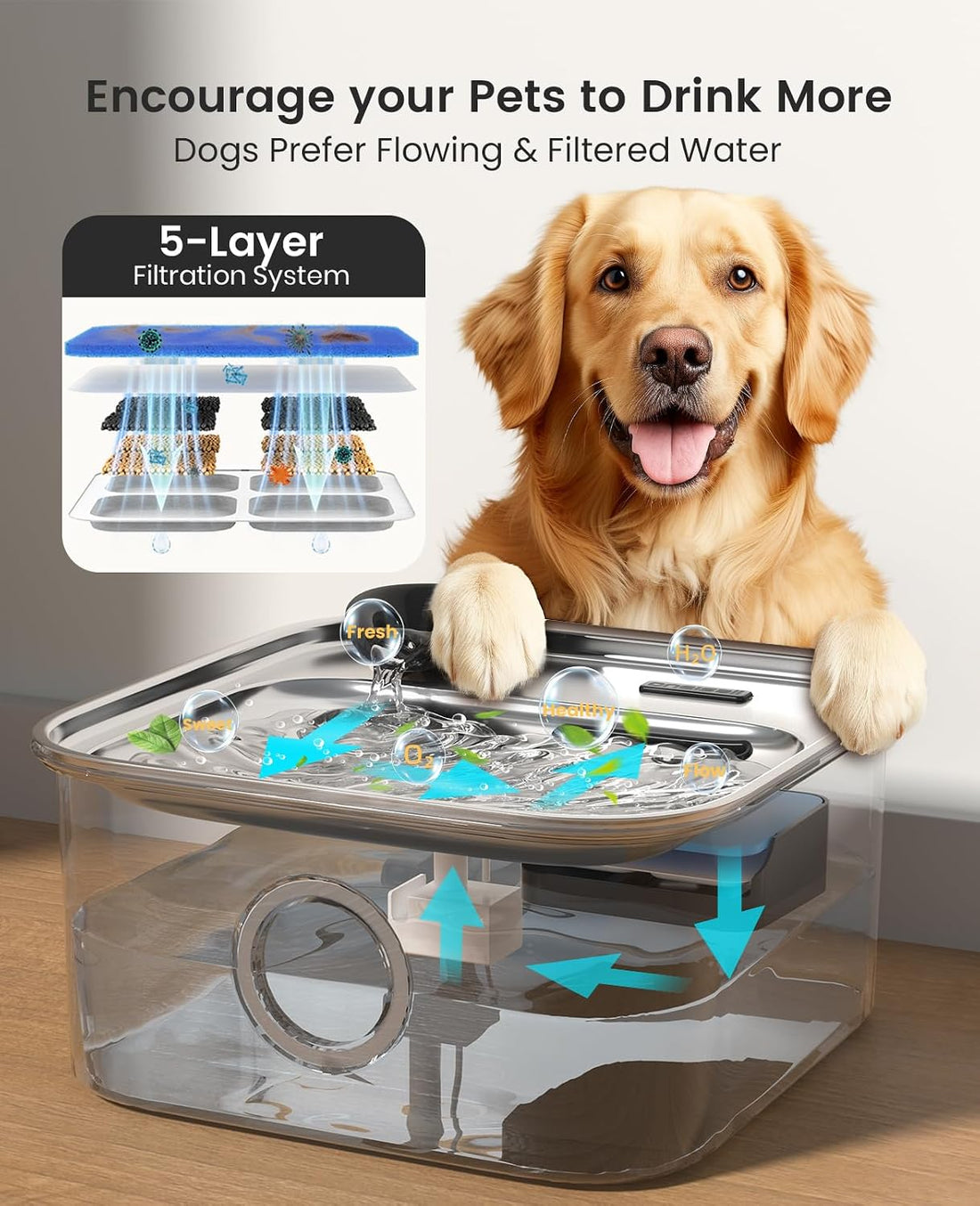 oneisall Dog Water Fountain for Large Dogs