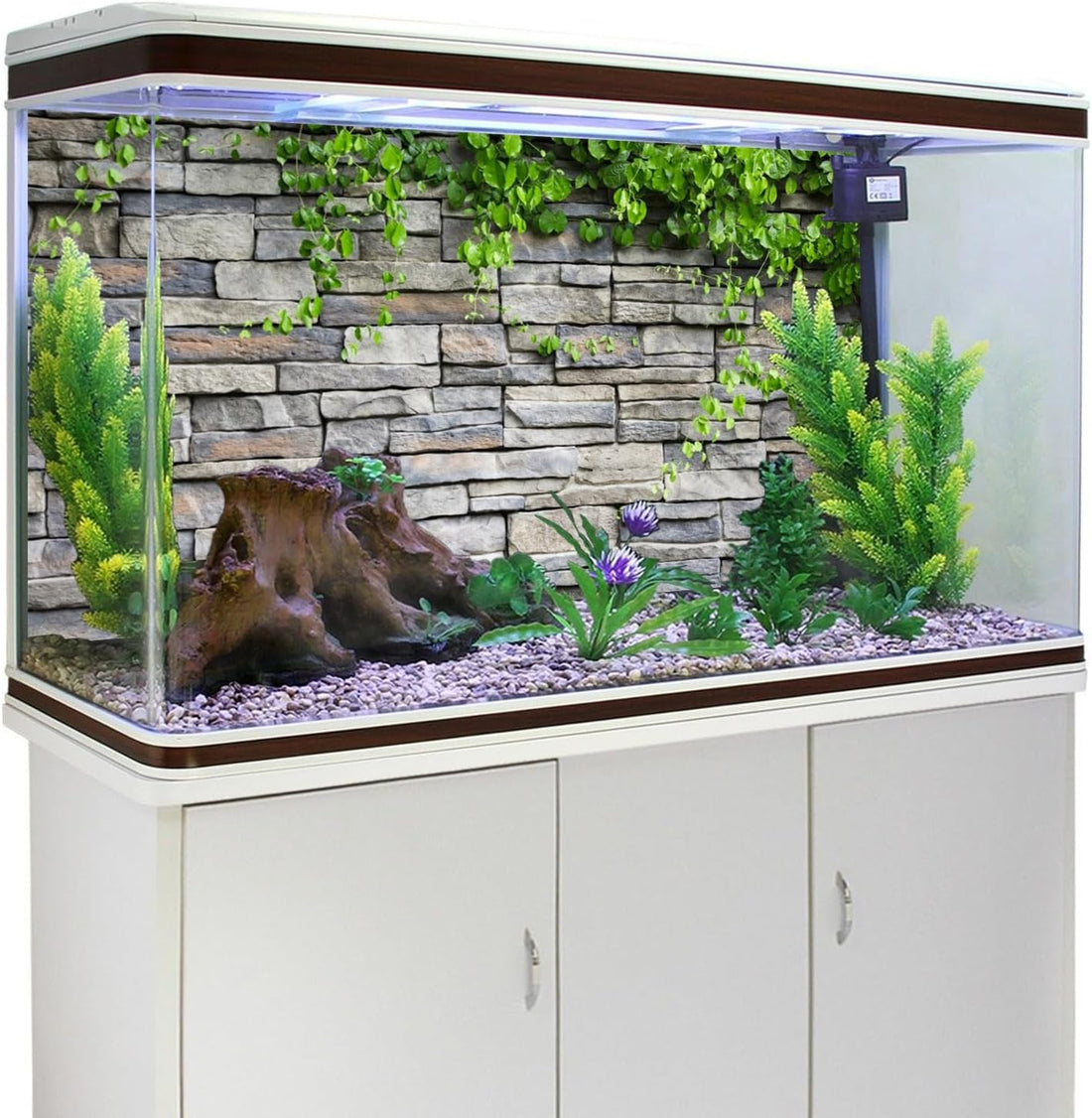 36x24 in Stone Brick Wall Aquarium Backdrop Leaves Fish Tank