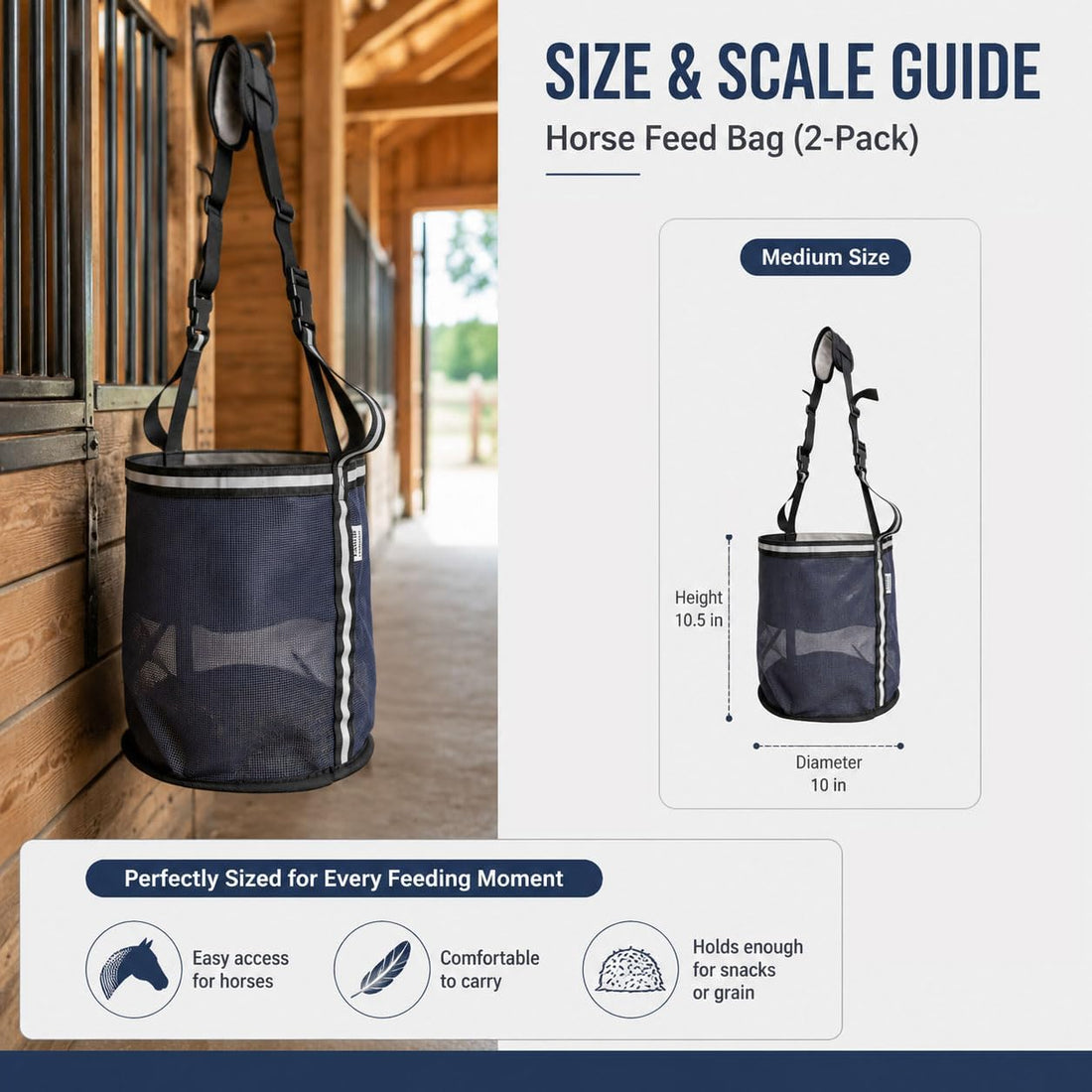 Horse Feed Bag,Heavy Duty Muzzle Feed Bag with Adjustable