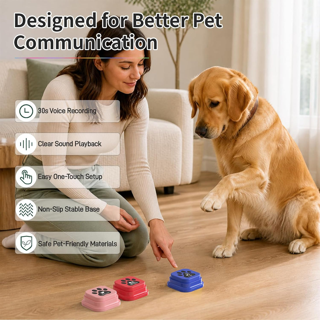 Dog Buttons for Communication,8 Pack Square Dog Talking Buttons