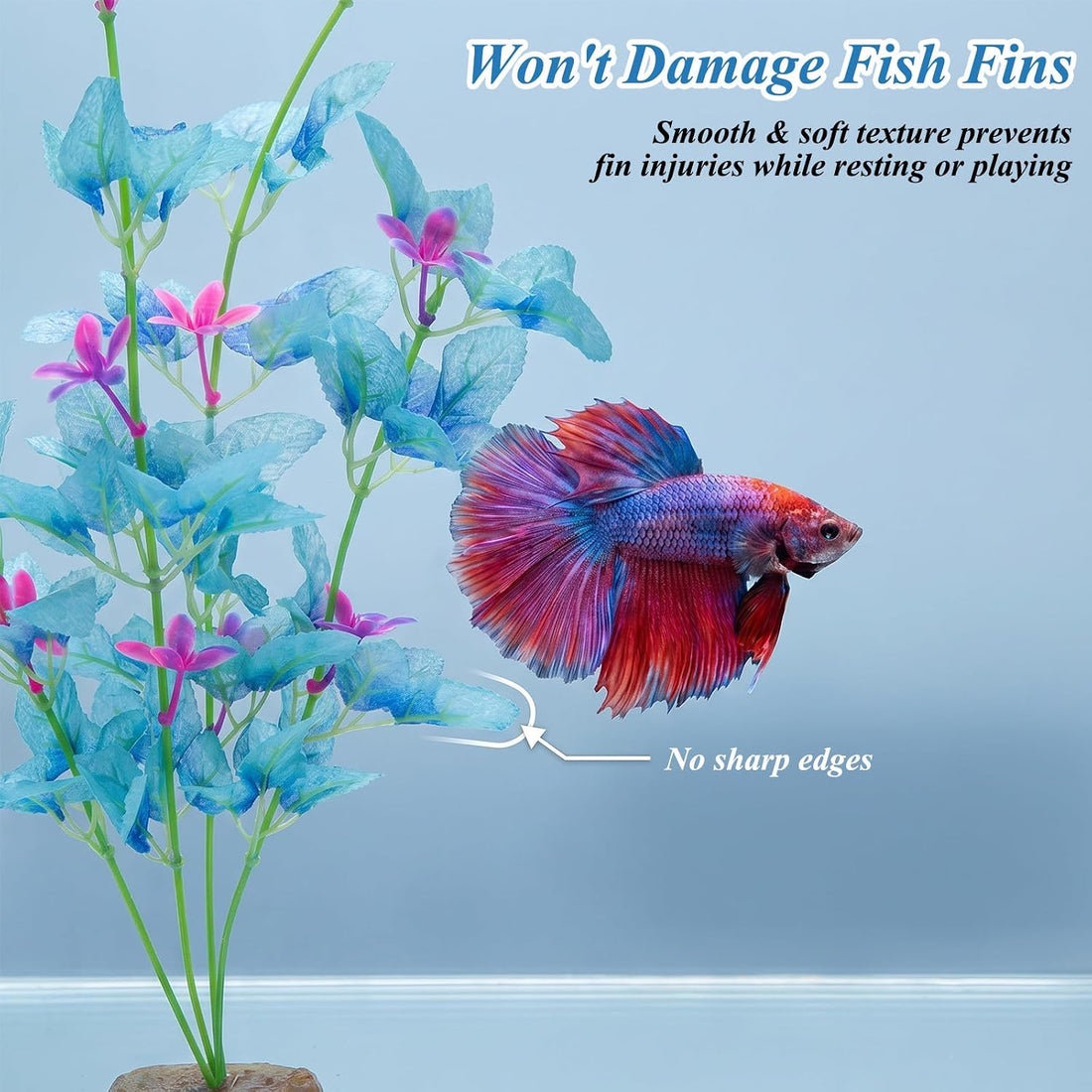 2Pcs Silk Aquarium Plants 13" Cyan Silk Plants for Fish Tank Goldfish