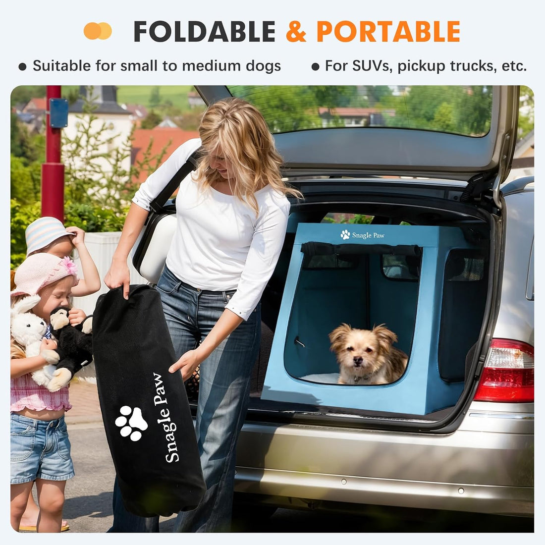 Metal Frame Dog Car Crate, Portable Pet Carrier for Medium Large
