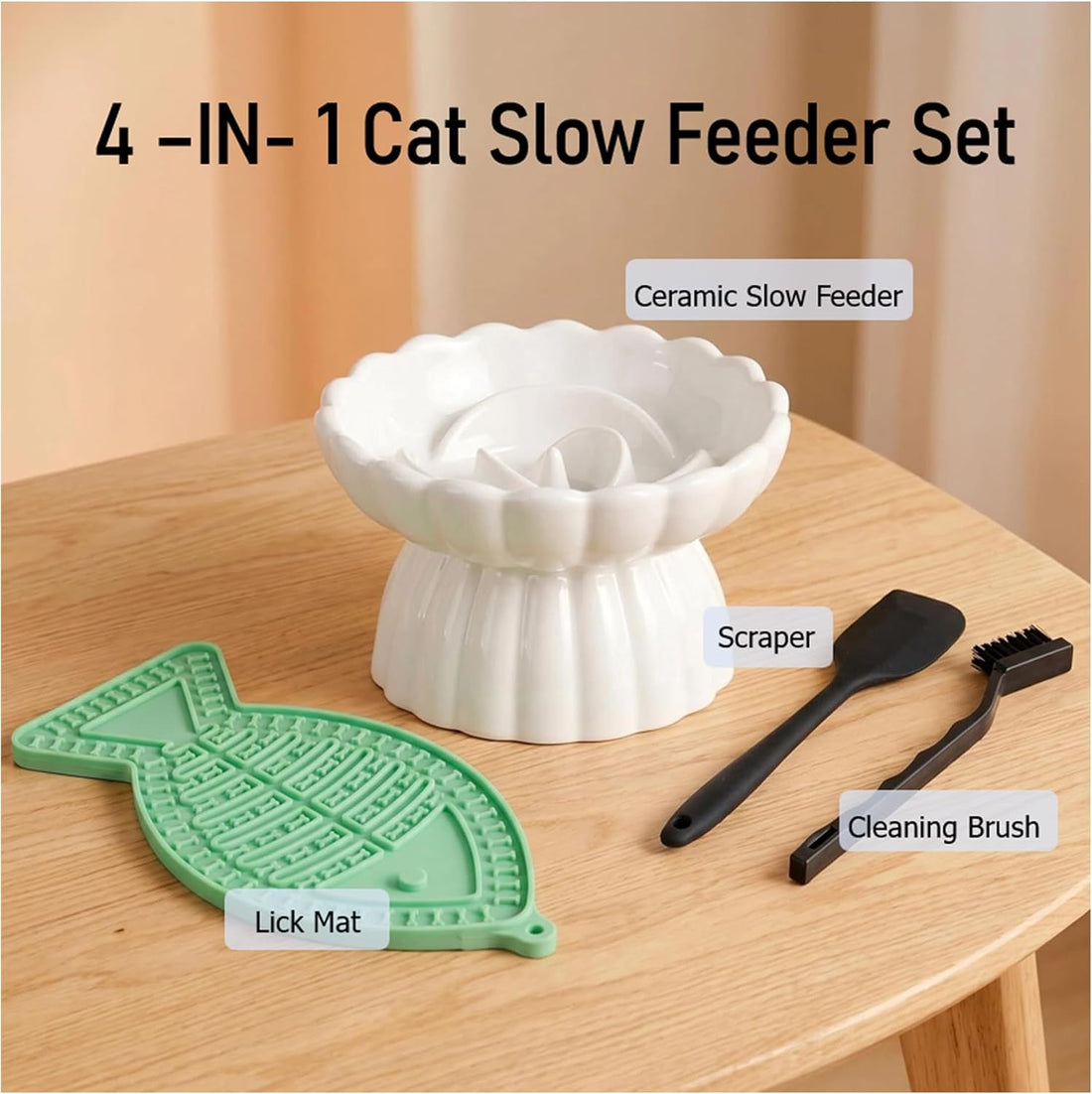 Ceramic Cat Slow Feeder, Raised Slow Feeder Cat Bowl