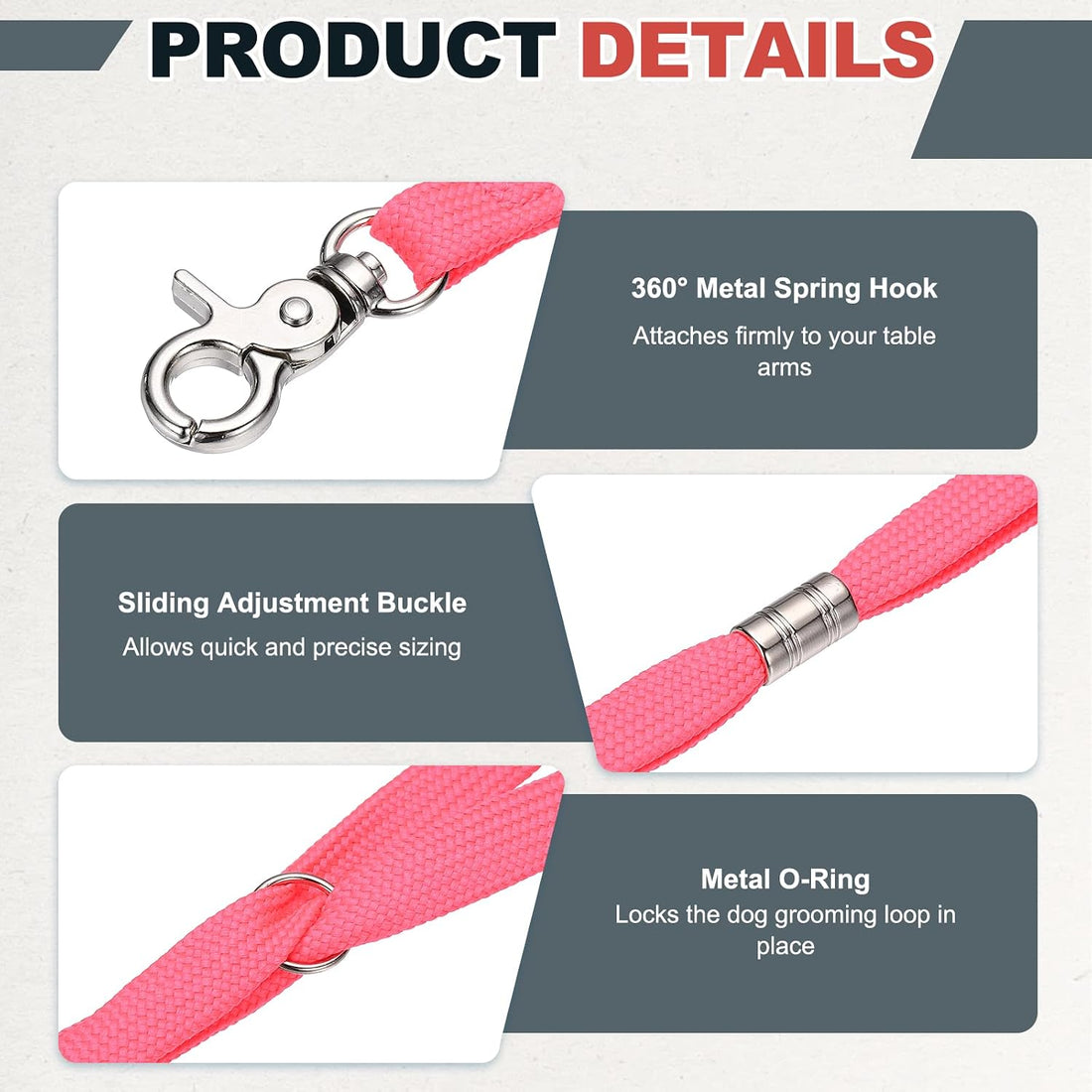 Pet Dog Grooming Loop, Dog Cat Safety Rope, Pink, 2Pcs