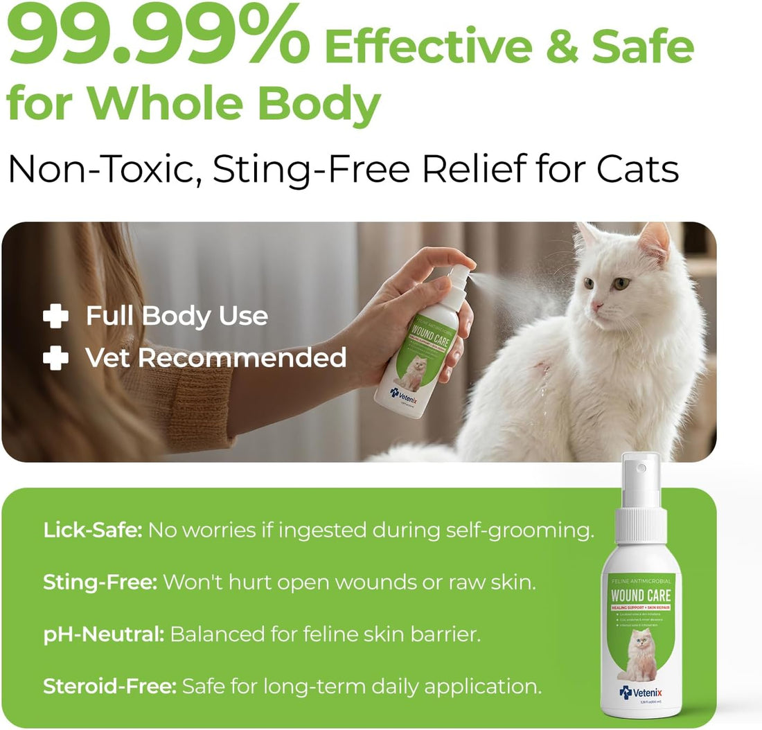 Vetenix Cat Wound Care Spray Feline Healing Aid, Skin Repair for Cuts
