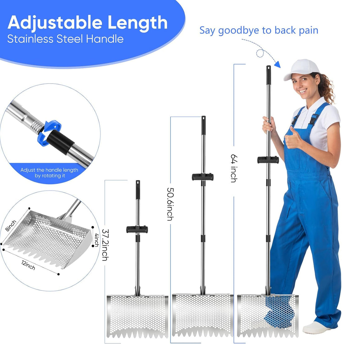12inch Chicken Poop Scooper & Rake 2-in-1 with Adjustable Handle
