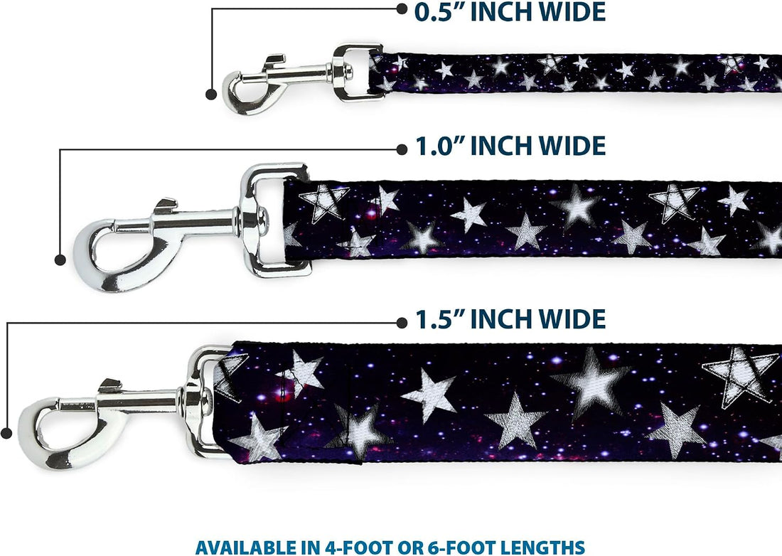 Buckle-Down Pet Leash - Glowing Stars in Space Black/Purple/White